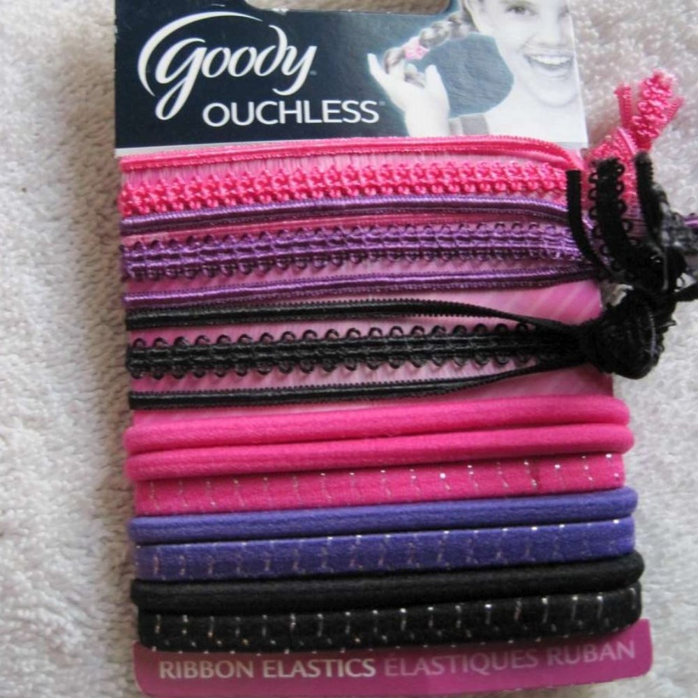 10 Goody Elastics Mixed Ponytailer Hair Bands No Metal 3 Lace Tied Ribbon Purple